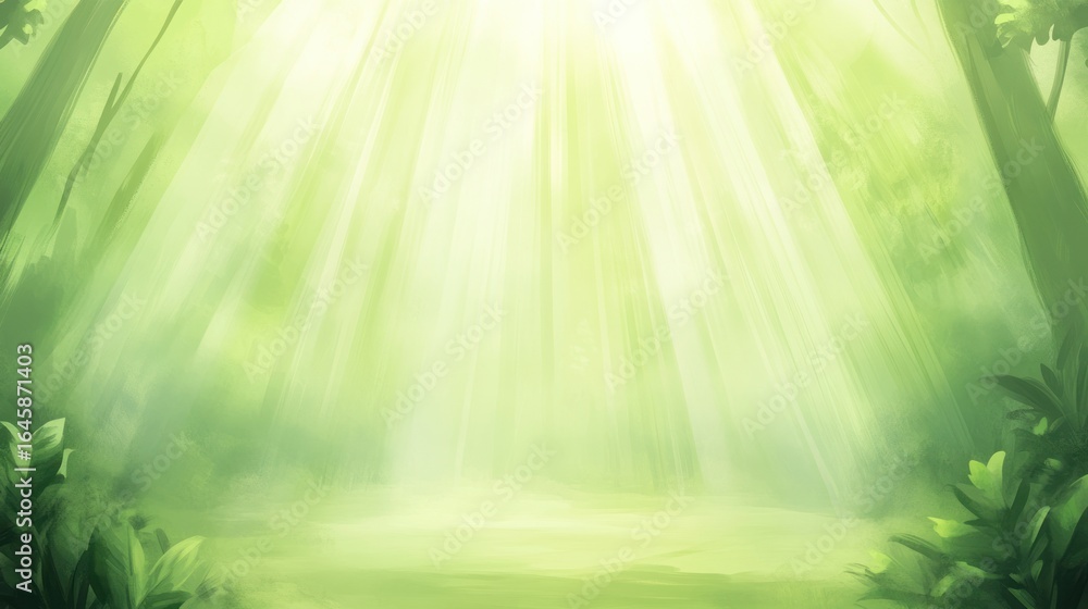 Fototapeta premium Sunbeams Illuminate Lush Green Forest