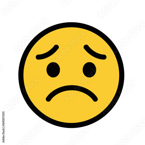 A yellow circular emoticon with a sad expression, featuring downturned eyebrows and a frowning mouth.