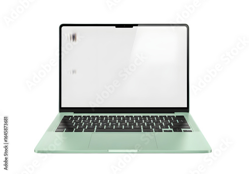 Mint Green Laptop Mockup Front View – Realistic Minimalist Vector Illustration, Transparent Background