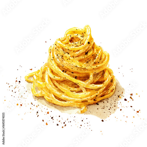 Cacio E Pepe, watercolor painting, vector illustration, isolated on a white background.