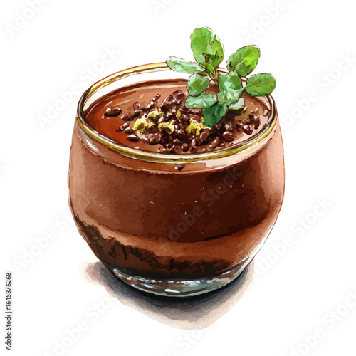 Chocolate Mousse in watercolor style, vector illustration, isolated on white background.