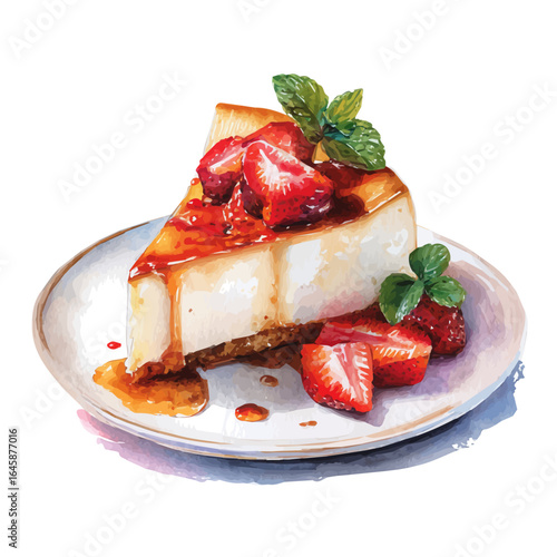 A watercolor painting of Cheesecake, vector illustration on white background.