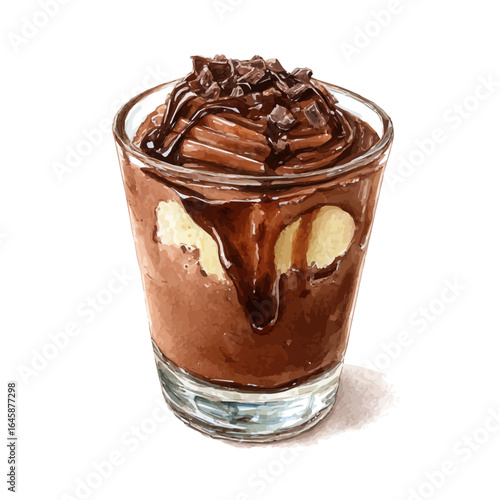 Chocolate Mousse in watercolor style, vector illustration, isolated on white background.