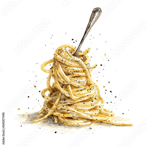 A watercolor painting of Cacio E Pepe, vector illustration on white background.
