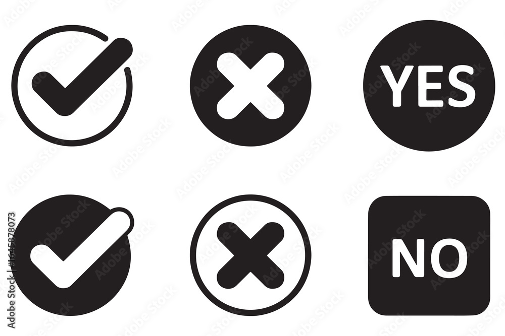 Fototapeta premium Yes No Check and Cross Marks Representing Agreement Rejection and Choices in Business and Data Communication