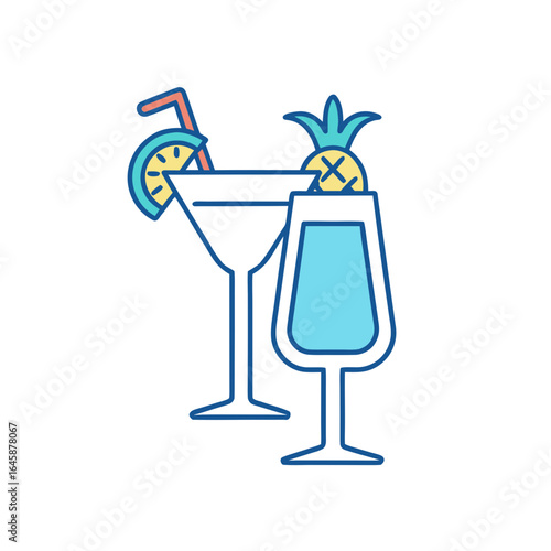 Two refreshing tropical cocktails with garnishes on a black background