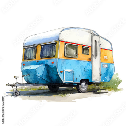 Watercolor vector illustration of Caravan, isolated on white background.