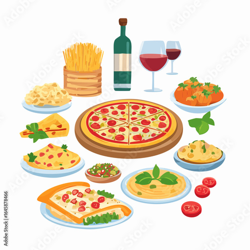 Flat vector icons representing Italian food favorites