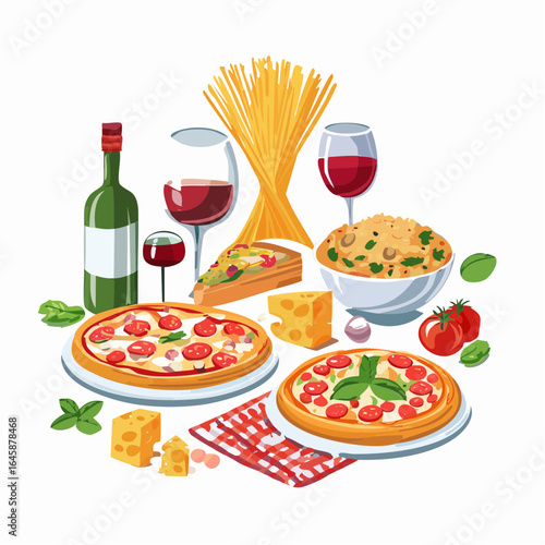 Flat vector icons representing Italian food favorites
