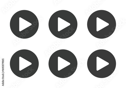 Set of six circular play button icons, representing media playback functionality