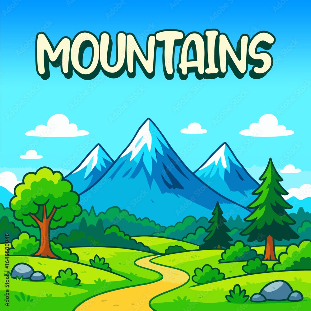 Naklejka premium Cartoon pictures design of natural scenery for children to learn