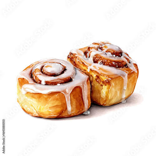 A watercolor painting of Cinnamon Rolls, vector illustration on white background.