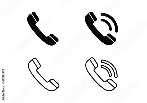 Telephone handset icons, including ringing and static versions isolated on white background