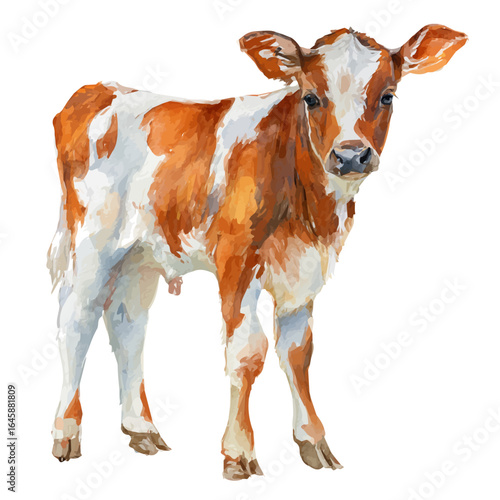 Calf in watercolor style, vector illustration, isolated on white background.