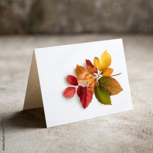 Elegant Autumn Leaves Arrangement on a Blank Card Perfect for Seasonal Greeting or Decoration