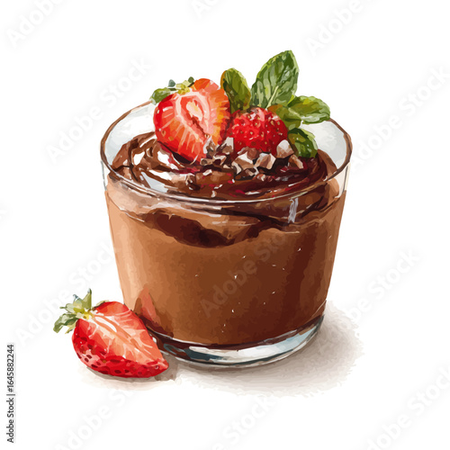 Watercolor vector illustration of Chocolate Mousse, isolated on white background.