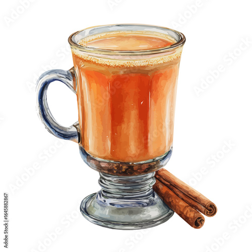 Watercolor vector illustration of Chai Tea, isolated on white background.