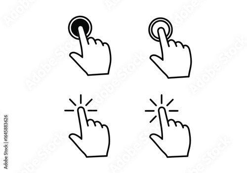Four hand pointer icons indicating a click or tap action isolated on white background