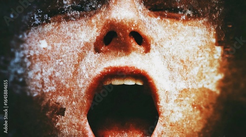Expression of raw emotion captured in a close-up of a person's face against a textured background, fear concept