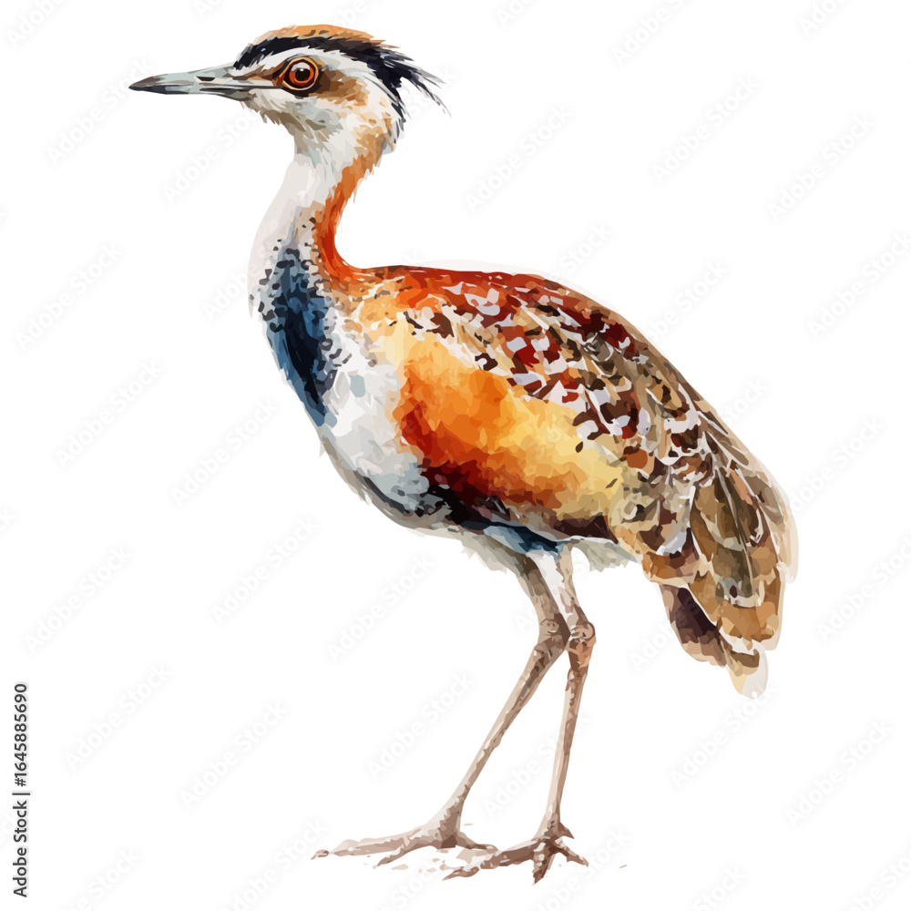Obraz premium Bustard, watercolor painting, vector illustration, isolated on a white background.