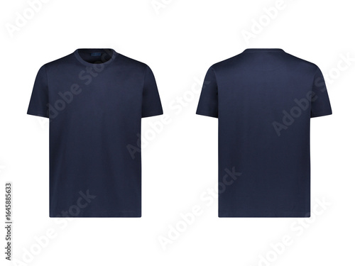 Blank Black Men's T-shirt with short sleeves, mockup front and back view, transparent background	
