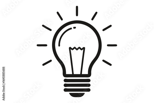 Simple outline of a light bulb with rays of light on a black background