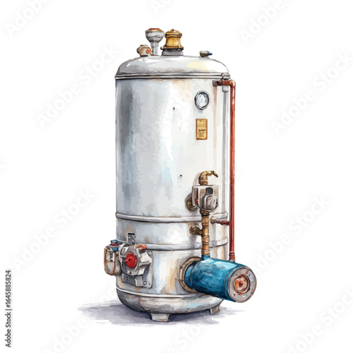 Water Heater, watercolor painting, vector illustration, isolated on a white background.