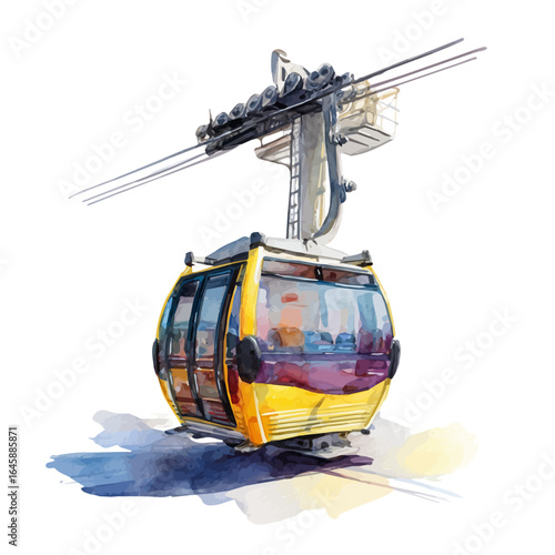 Cable Car, watercolor painting, vector illustration, isolated on a white background.