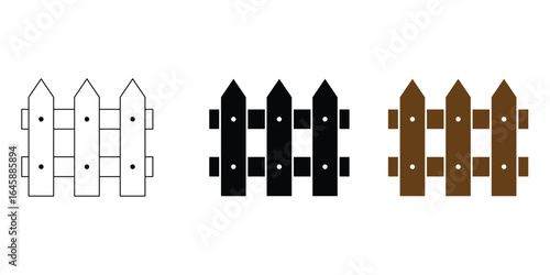 Wooden fence, picket garden boundary, home protection icon, nature vintage enclosure simple outdoor element vector illustration