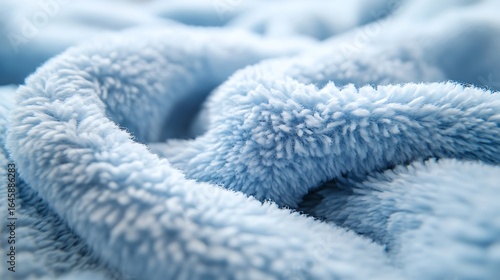 Soft Blue Fluffy Fabric Texture CloseUp Cozy, Plush Blanket Material Detail Macro Shot