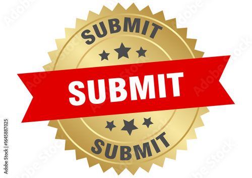 submit. submit round red and gold label isolated on transparent background