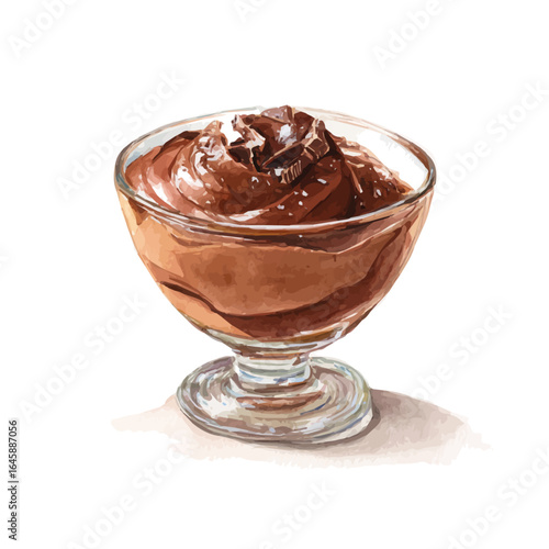 Watercolor vector illustration of Chocolate Mousse, isolated on white background.