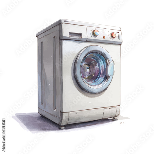 Watercolor vector illustration of Washing Machine, isolated on white background.