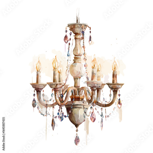 Watercolor vector illustration of Chandelier, isolated on white background.