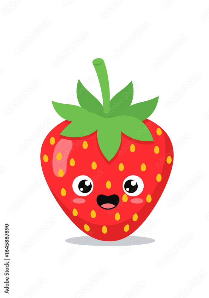 Obraz premium Happy cute kawaii strawberry character fruit cartoon illustration