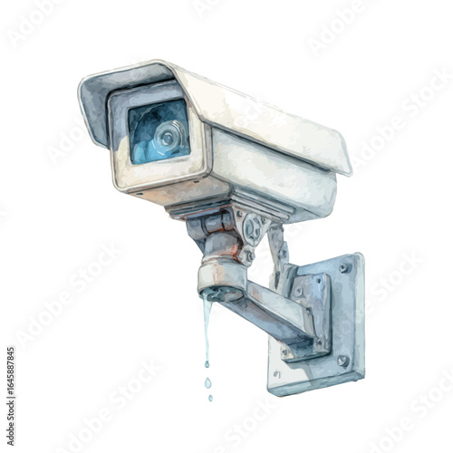 CCTV Camera, watercolor painting, vector illustration, isolated on a white background.