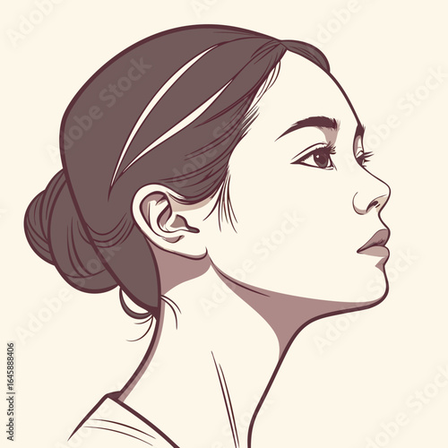 Portrait of a girl, asian appearance, head fully in frame, detailed skin, no makeup, hair removed, natural shine, natural appearance