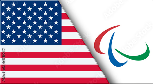 Flags of USA and Paralympic flag. United States and Paralympic games flags