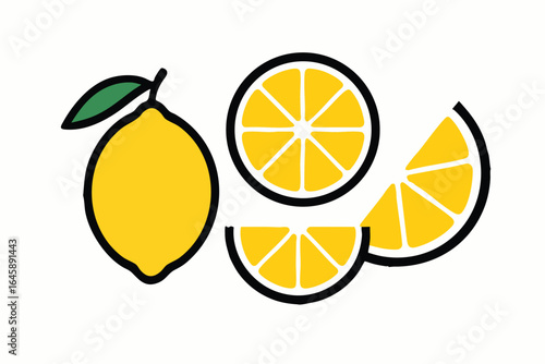 Vibrant Lemon Illustration with Slices and Whole Fruit Depicting Freshness and Zesty Flavor for Culinary and Health Related Designs