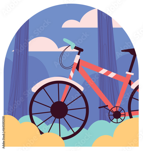 vector illustration of orange bicycle in the woods