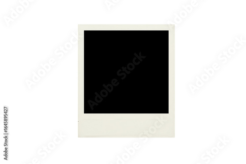 Commanding instant polaroid picture frame with deep black screen and clean white border, strong presence, isolated on transparent background for impactful design compositions
