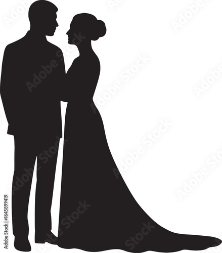 Silhouette of Bride and Groom in Wedding Attire