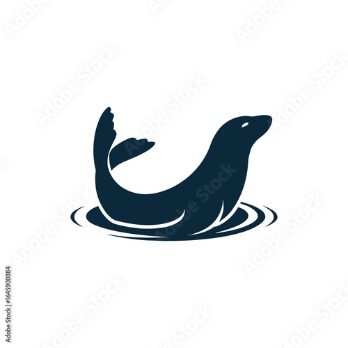 Seal icon logo symbol of marine animal swimming in water.