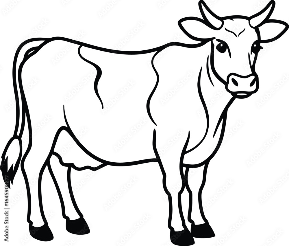 Fototapeta premium Minimal Cow Silhouette Vector – Single Color Farm Animal Illustration