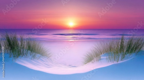 Serene Sunset Beachscape: A Peaceful Coastal Panorama