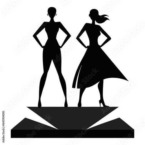 Silhouette vector illustration of girls' fashion show