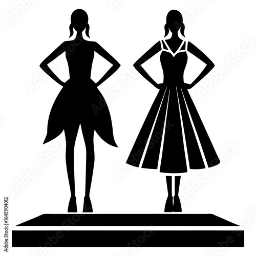 Silhouette vector illustration of girls' fashion show