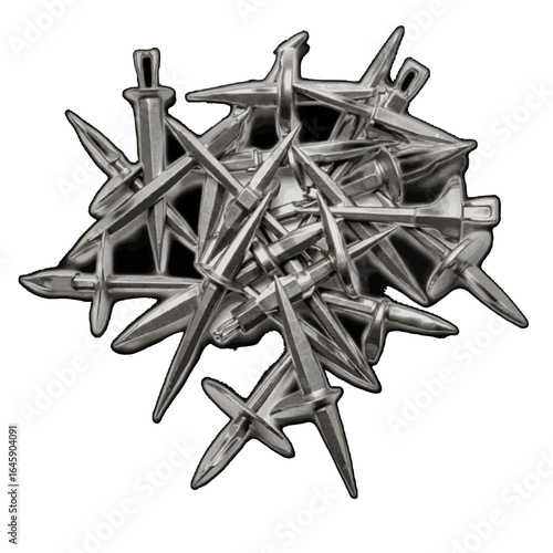 Metal cleats pile on white background