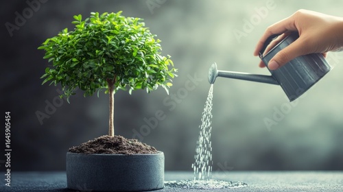 Watering a small tree