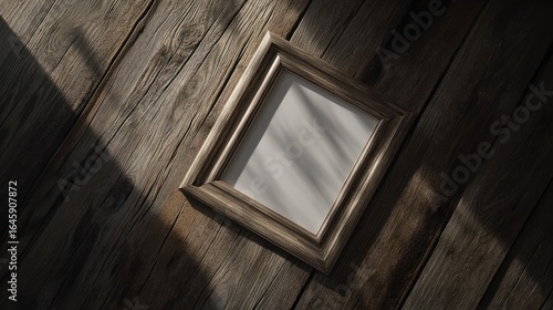 Empty Rustic Wooden Frame on Weathered Floor